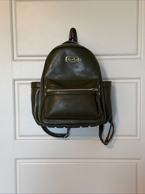 Olive Green Faux Leather Backpack Diaperbag Mini Plus by Itzy Ritzy
